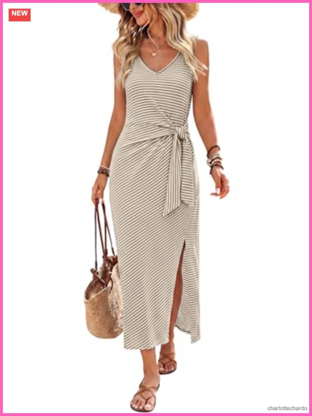 V Neck Sleeveless Midi Wrap Dress Tie Waist Side Slit Casual